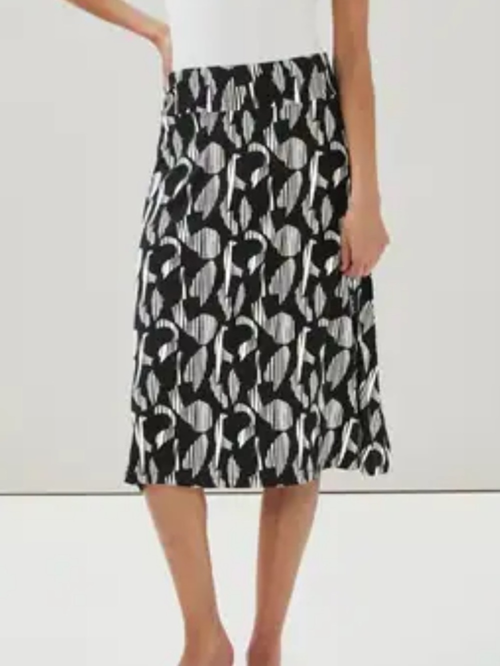 Joe Fresh Black and White Printed Midi Skirt